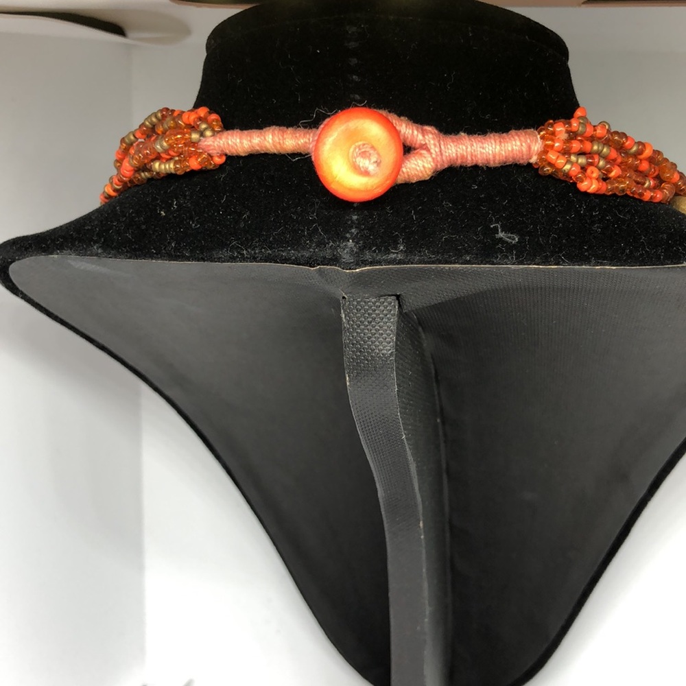 Orange Beaded And Shell Multi Strand Necklace - image 5